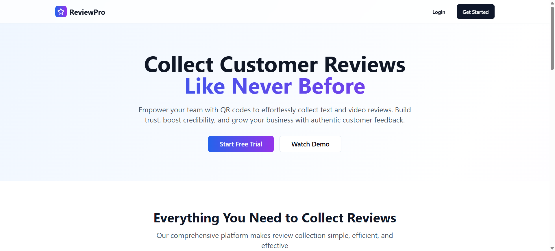 ReviewPro - A Review Gathering System screenshot 1 - Detailed view of project features